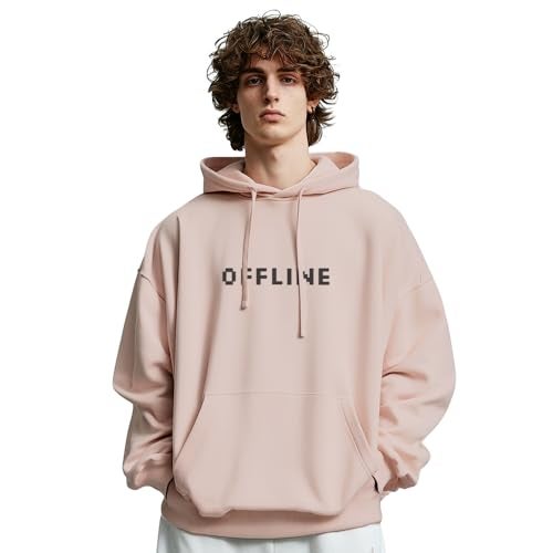 NOBERO Men's Cotton Neck Hooded Oversized Fit Sweatshirt (1M-TWRH-C0737_Pink Clay (Medium) - Image 1