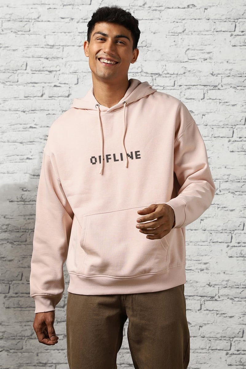NOBERO Men's Cotton Neck Hooded Oversized Fit Sweatshirt (1M-TWRH-C0737_Pink Clay (Medium) - Image 3
