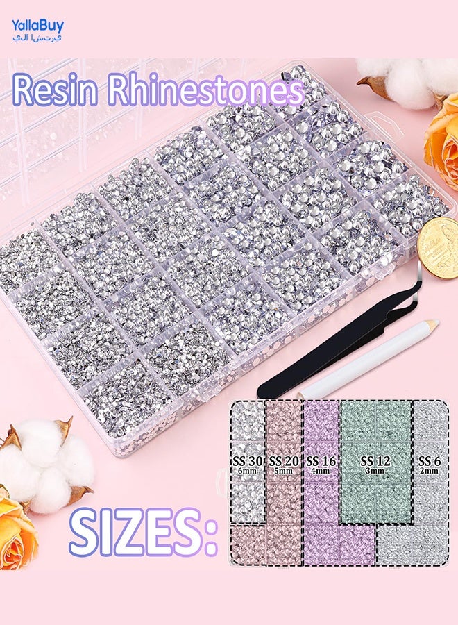 YallaBuy 30000Pcs Resin Rhinestones with Tweezers for Crafting, Silver Clear Flatback Gems, Bedazzling Crystal with 3Pcs 10ml B7000 Jewelry Glue for DIY Crafts Clothing Tumblers Shoes Fabric Nail Art - Image 2