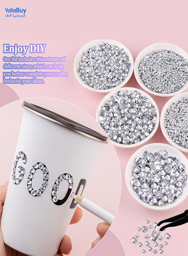YallaBuy 30000Pcs Resin Rhinestones with Tweezers for Crafting, Silver Clear Flatback Gems, Bedazzling Crystal with 3Pcs 10ml B7000 Jewelry Glue for DIY Crafts Clothing Tumblers Shoes Fabric Nail Art - Image 3
