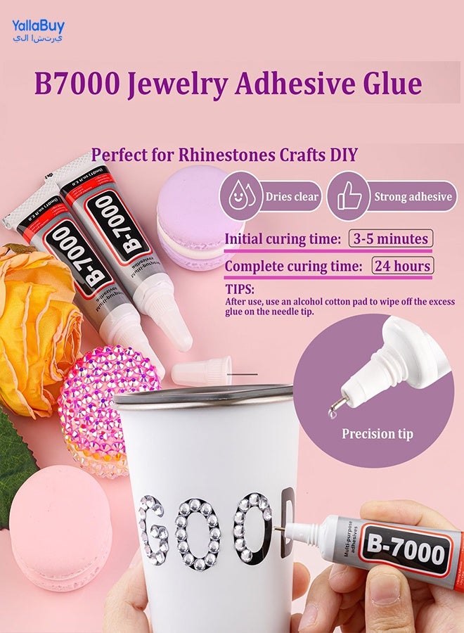 YallaBuy 30000Pcs Resin Rhinestones with Tweezers for Crafting, Silver Clear Flatback Gems, Bedazzling Crystal with 3Pcs 10ml B7000 Jewelry Glue for DIY Crafts Clothing Tumblers Shoes Fabric Nail Art - Image 5