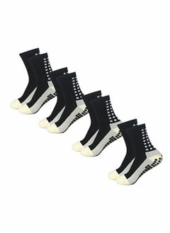 4 Pcs Unisex Non Slip Sport Soccer Socks Breathable Comfortable Athletic Football Basketball Hockey Sports Grip Socks with Rubber Dots for Men and Women (Black)