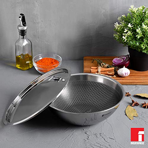 BERGNER Hitech Triply Stainless Steel Scratch Resistant Non Stick Tasra/Tasla With Stainless Steel Lid, 26 cm, 3.6 Litres, Induction Base, Food Safe (PFOA Free), 2 Years Warranty, Silver - Image 3