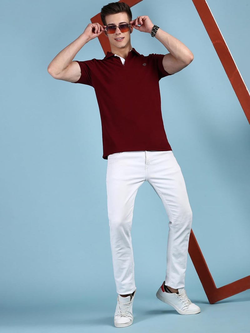Lux Cozi Men's Pack of 1 Maroon Regular Fit Polo Neck Half Sleeve Solid Casual T-Shirt (Size : XX-Large)_COZI_2121_MRN_2XL_1PC - Image 4