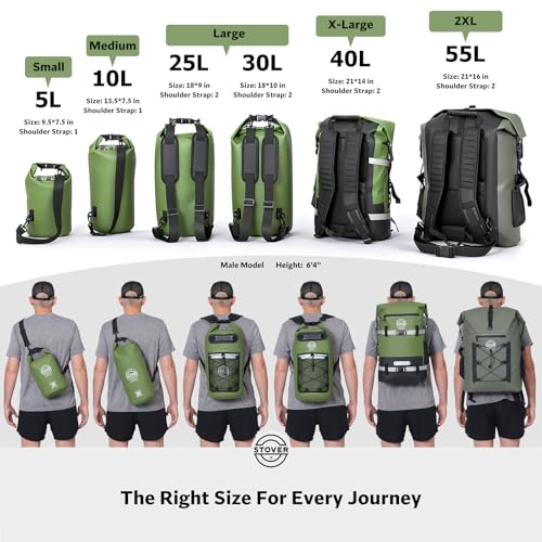 STOVER 51025304055L Waterproof Dry Backpack Phone Case XLarge Floating Dry Bag for Kayaking Travel Hiking Fishing Camping Motorcycles Beach HeavyDuty Roll Top MenWomen Green - Image 3