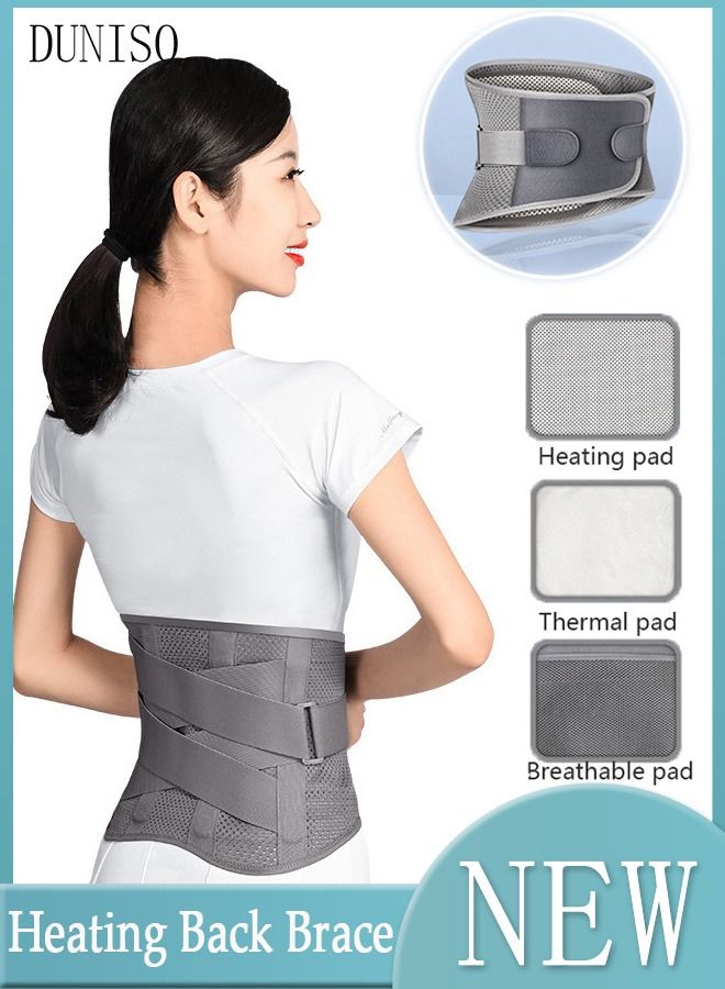 DUNISO Self-Heating Back Brace for Lower Back Pain Back Support Belt with Heating Pad Self-Heating Magnetic Waist Strap Portable Breathable Self Heating Support Belt for Men and Women - Image 1