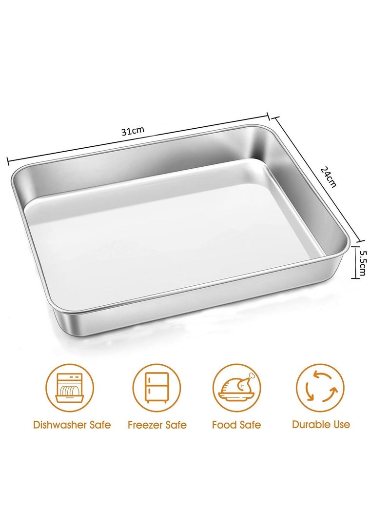 فولانري صينية خبز من الفولاذ المقاوم للصدأ، 31*24*5.5 سم، صينية كيك مستطيلة الشكل، أدوات خبز للكعك والبراونيز والكسرولة، غير سامة وصحية، متينة وآمنة للاستخدام في غسالة الأطباق - Image 4
