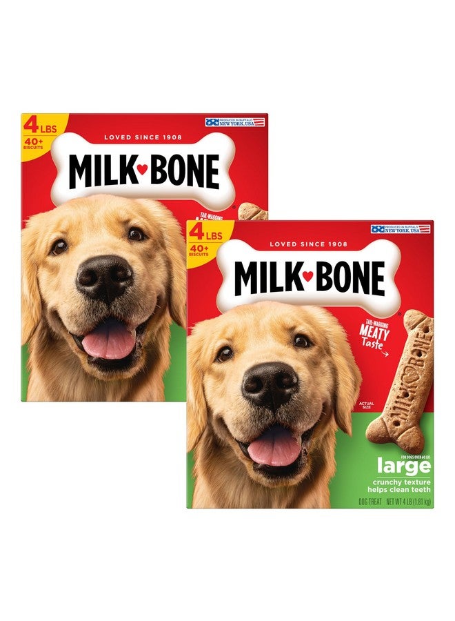 MILK-BONE Milk-Bone Original Dog Treats for Large Dogs, 4 Pound (Pack of 2), Crunchy Biscuit Helps Clean Teeth  - Image 1