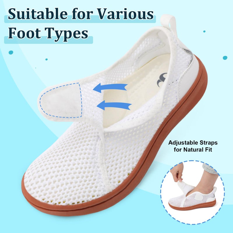 Scurtain Womens Wide Mesh Shoes Adult Beach Pool Water Shoe White Barefoot Grounding Rubber Walking Shoes for Women Summer Spring Cruise Travel Vacation Must Haves Size - Image 4