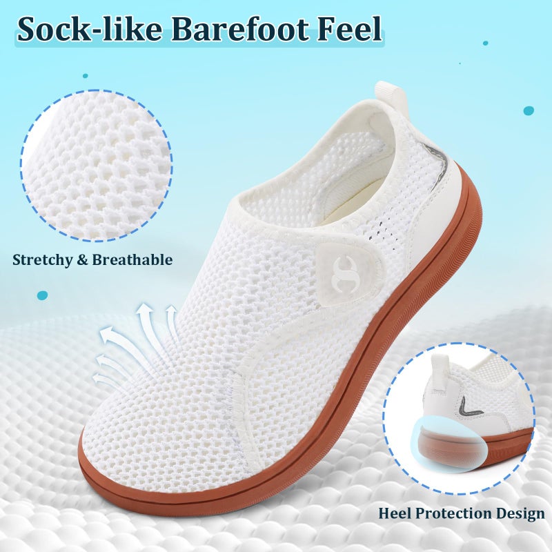 Scurtain Womens Wide Mesh Shoes Adult Beach Pool Water Shoe White Barefoot Grounding Rubber Walking Shoes for Women Summer Spring Cruise Travel Vacation Must Haves Size - Image 5