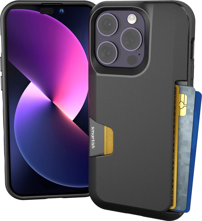 SmartishÂ® iPhone 14 Pro Wallet Case - Wallet Slayer Vol. 1 [Slim + Protective] Credit Card Holder - Drop Tested Hidden Card Slot Cover Compatible with Apple iPhone 14 Pro - Black Tie Affair - Image 1