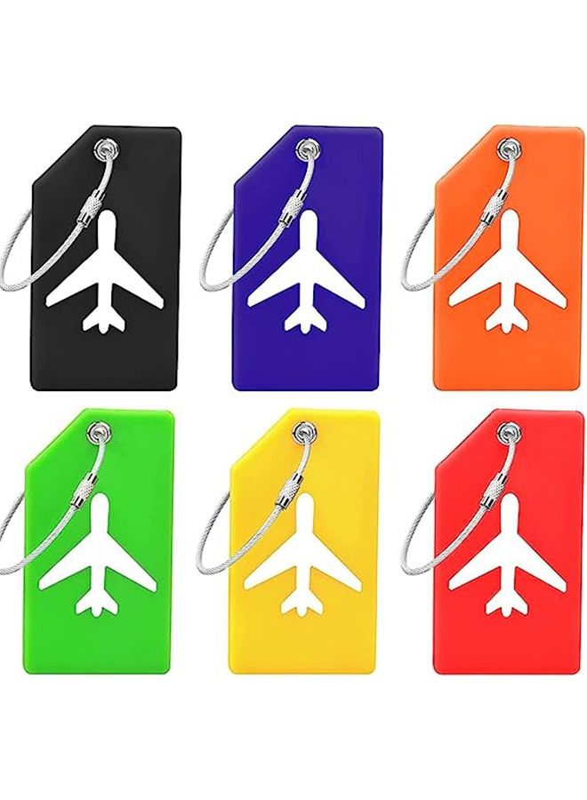 Luggage Tags 6pcs Silicone Luggage Tag Suitcase Tags Bright Color Baggage Tags with Name ID Card Stainless Steel Loops for Travel Bag Suitcase  - Image 1