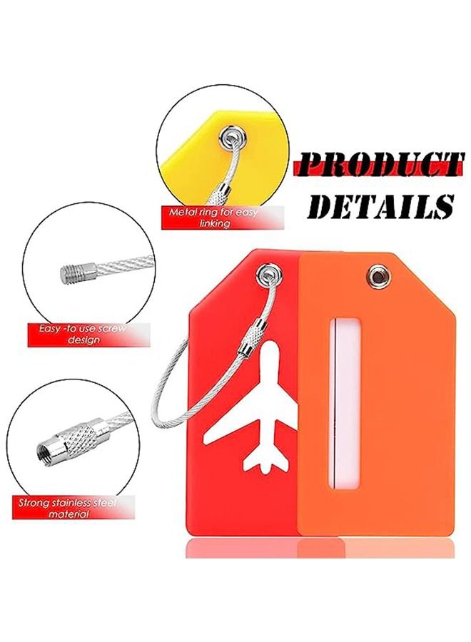 Luggage Tags 6pcs Silicone Luggage Tag Suitcase Tags Bright Color Baggage Tags with Name ID Card Stainless Steel Loops for Travel Bag Suitcase  - Image 5