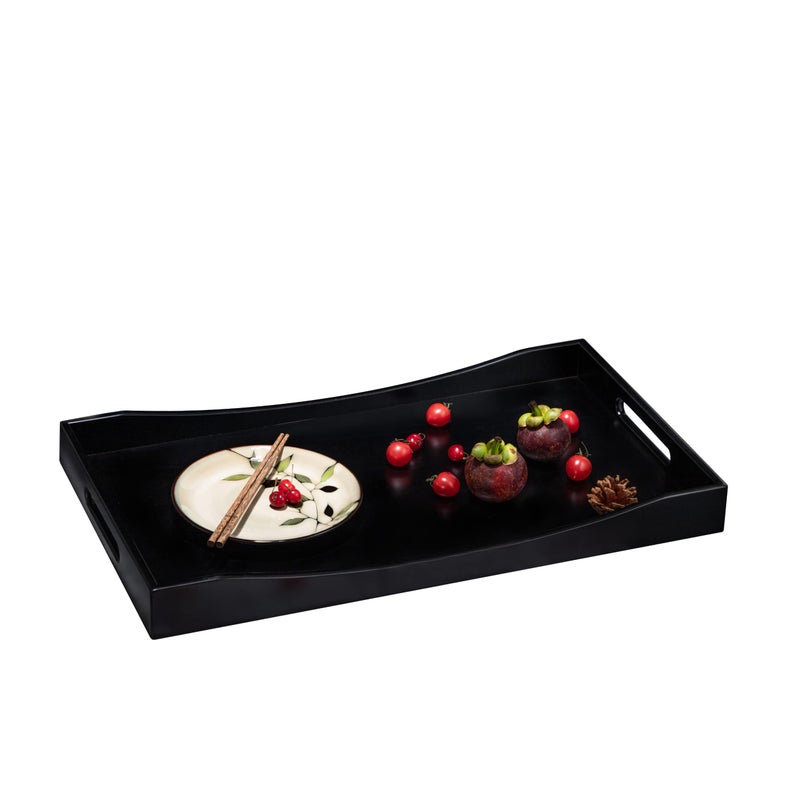 GOBAM Bamboo Extra Large Ottoman Tray 26 x 15 inches  Wooden Serving Tray for Dining Table  Parties with Handles for Food Cheese Snacks Tea Coffee  Wine  Black
