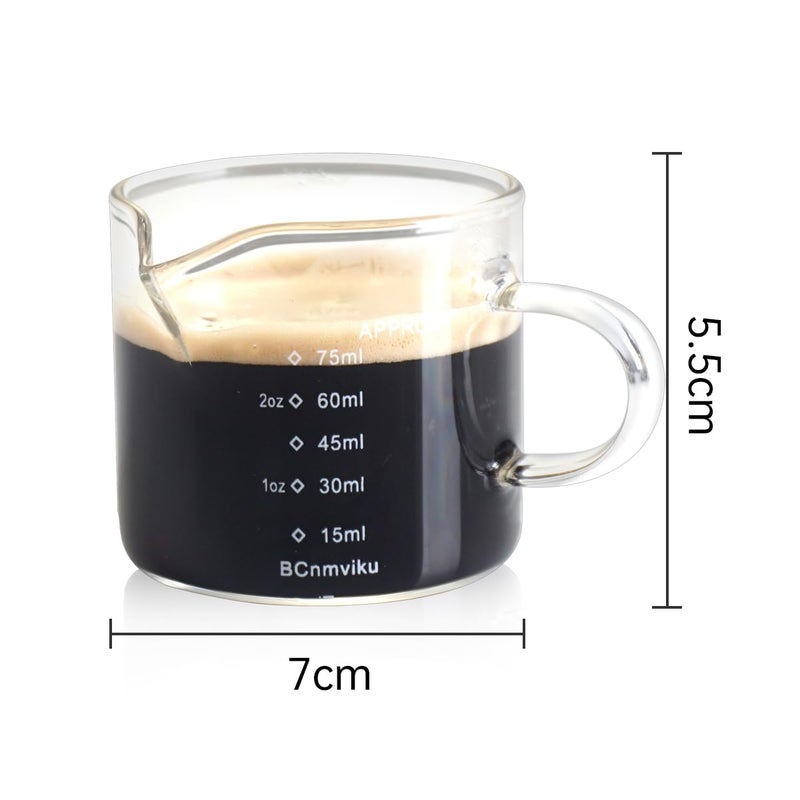BCnmviku 2 PACK Espresso Glass Measuring Cup Triple Pitcher Milk Cup 75ML Espresso Cups with Handle Shot Glass with V-Shaped Mouth Clear Accessories Milk Frothing Pitcher (2) - Image 3