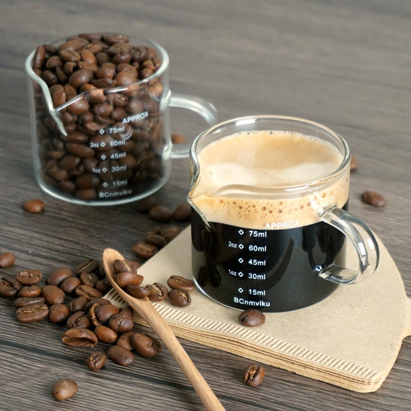BCnmviku 2 PACK Espresso Glass Measuring Cup Triple Pitcher Milk Cup 75ML Espresso Cups with Handle Shot Glass with V-Shaped Mouth Clear Accessories Milk Frothing Pitcher (2) - Image 5