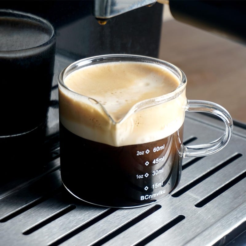 BCnmviku 2 PACK Espresso Glass Measuring Cup Triple Pitcher Milk Cup 75ML Espresso Cups with Handle Shot Glass with V-Shaped Mouth Clear Accessories Milk Frothing Pitcher (2) - Image 2