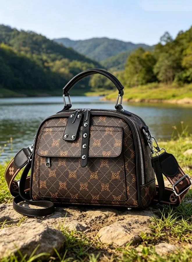 تايك تو Brown Printed Shoulder Bag with Zip
