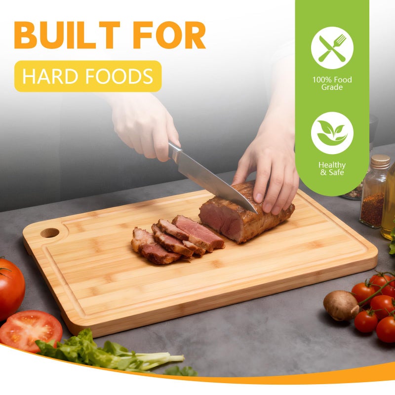 EPIMA Bamboo Cutting Boards for Kitchen 14.9" x 9.6", Reversible Wood Cutting Board with Juice Groove & Side Handles, Chopping Board for Meat & Cheese, 100% Organic Bamboo - Image 3