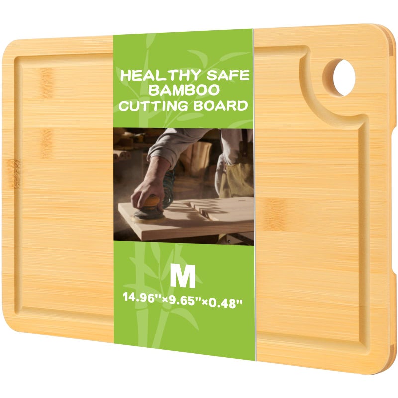 EPIMA Bamboo Cutting Boards for Kitchen 14.9" x 9.6", Reversible Wood Cutting Board with Juice Groove & Side Handles, Chopping Board for Meat & Cheese, 100% Organic Bamboo - Image 1