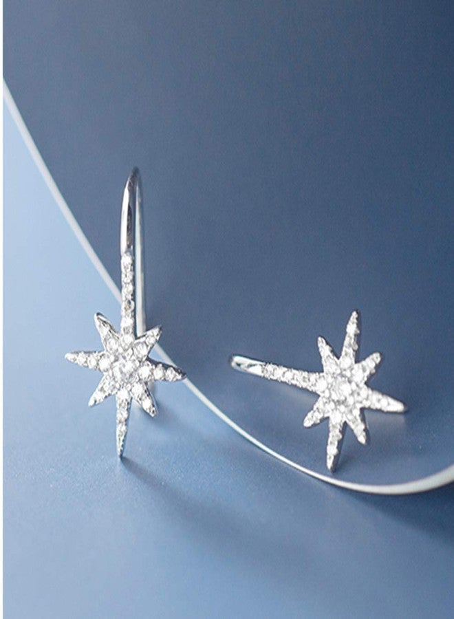 SLUYNZ Solid 925 Sterling Silver Sparkling Star Drop Earrings for Women Teen Girls CZ Star Drop Hook Earrings (A-Sterling Silver) - Image 4