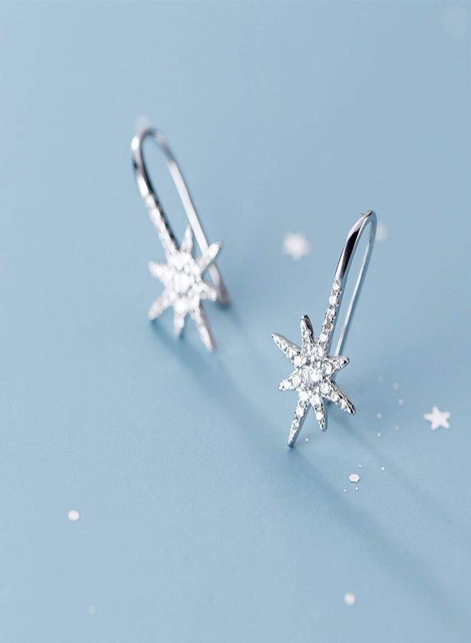 SLUYNZ Solid 925 Sterling Silver Sparkling Star Drop Earrings for Women Teen Girls CZ Star Drop Hook Earrings (A-Sterling Silver) - Image 3