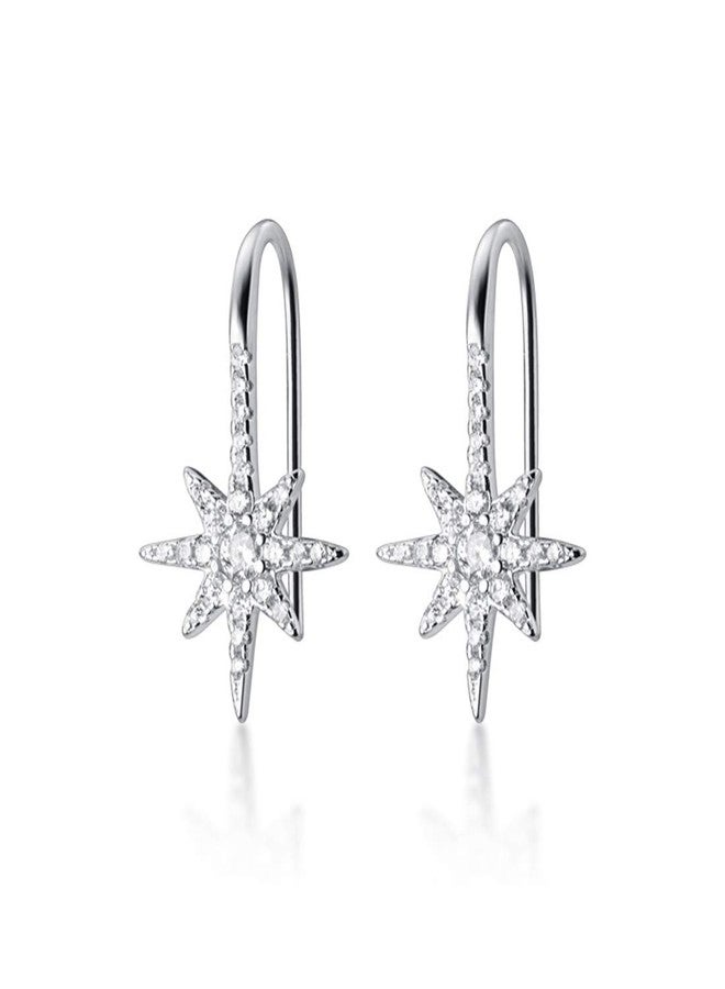 SLUYNZ Solid 925 Sterling Silver Sparkling Star Drop Earrings for Women Teen Girls CZ Star Drop Hook Earrings (A-Sterling Silver) - Image 1