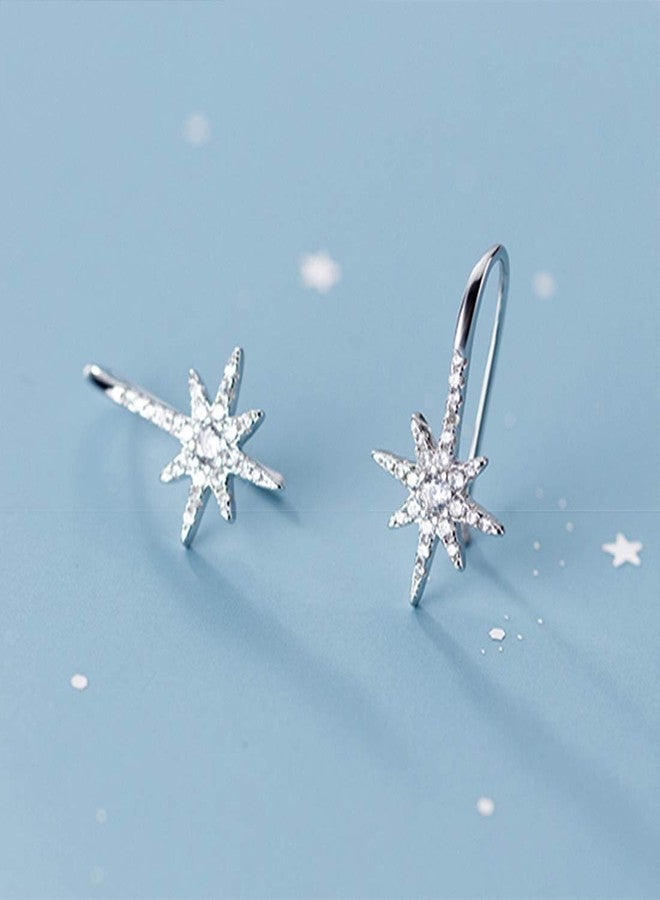 SLUYNZ Solid 925 Sterling Silver Sparkling Star Drop Earrings for Women Teen Girls CZ Star Drop Hook Earrings (A-Sterling Silver) - Image 2