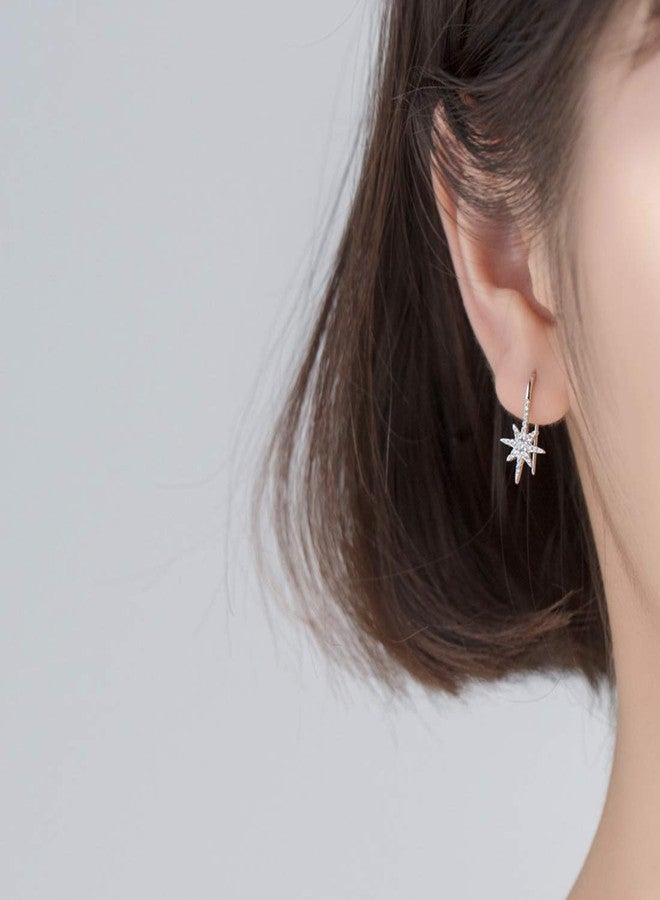 SLUYNZ Solid 925 Sterling Silver Sparkling Star Drop Earrings for Women Teen Girls CZ Star Drop Hook Earrings (A-Sterling Silver) - Image 5