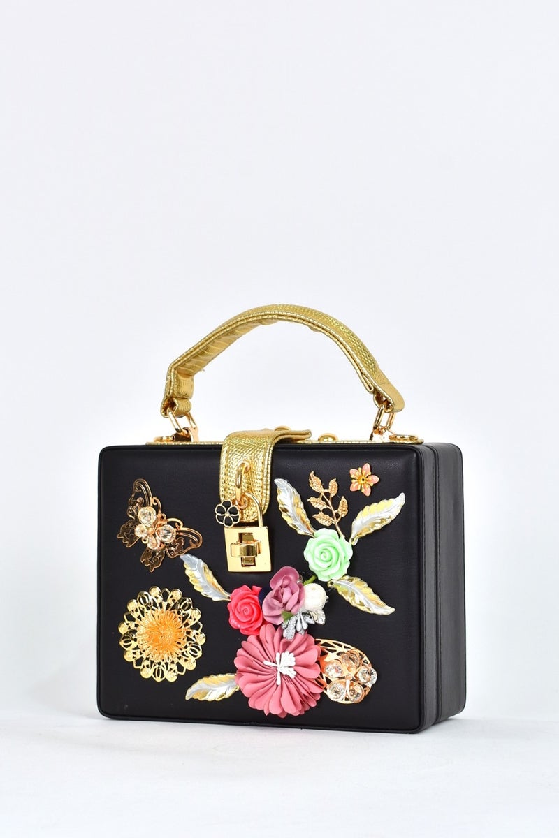 Elatae Women's Shoulder Strap Floral Evening Dress Daily Hand Bag Black 17605  - Image 3