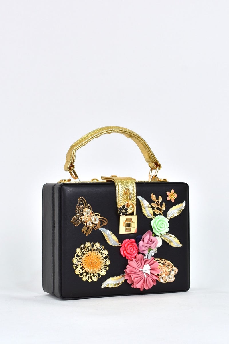 Elatae Women's Shoulder Strap Floral Evening Dress Daily Hand Bag Black 17605  - Image 2