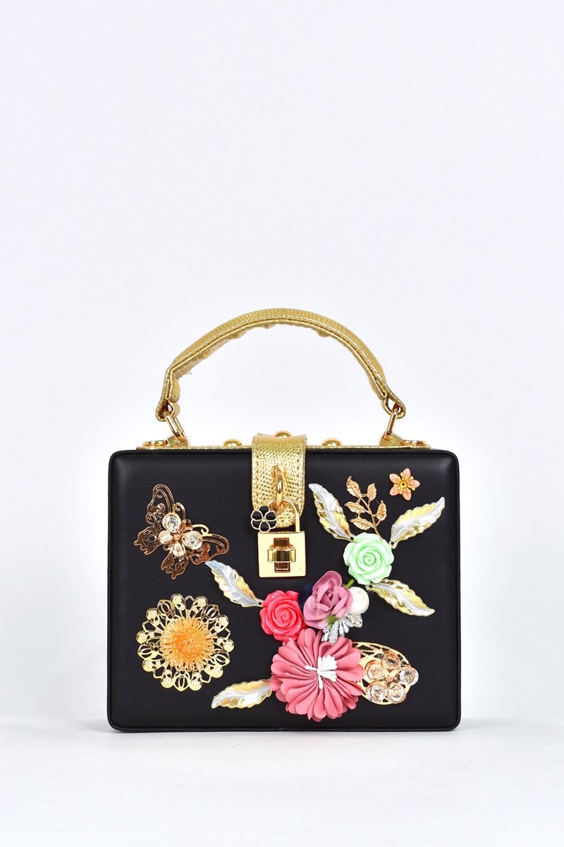 Elatae Women's Shoulder Strap Floral Evening Dress Daily Hand Bag Black 17605  - Image 1