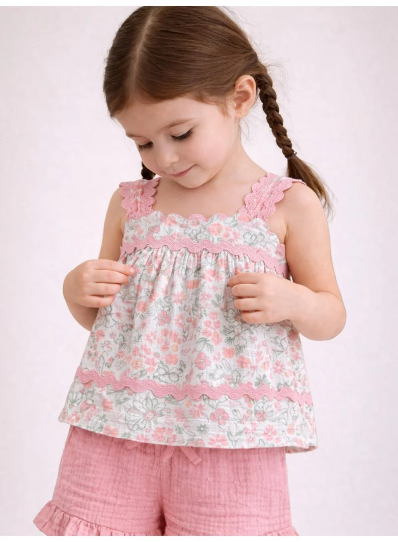 Victor And Jane  Baby Girls 4 Pc Set- Floral Peplum Top & Ruffle Shorts Set with Matching Headband and Sunglasses for Women | Best Price UAE