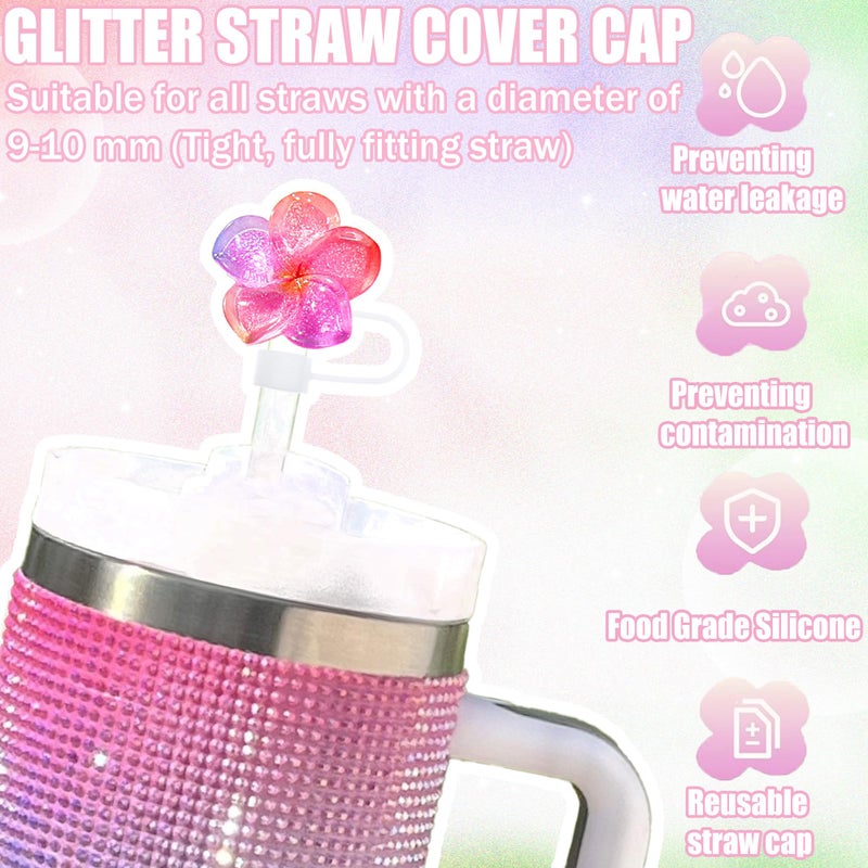 Cussom Flower Straw Toppers Set, 10mm Flower Straw Covers Topper for Stanley Cup 30oz 40 0z Tumblers, Cute Summer Themed Cup Toppers for Girls, Reusable and Shiny - Image 3
