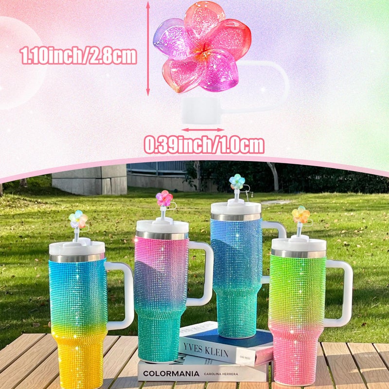 Cussom Flower Straw Toppers Set, 10mm Flower Straw Covers Topper for Stanley Cup 30oz 40 0z Tumblers, Cute Summer Themed Cup Toppers for Girls, Reusable and Shiny - Image 4