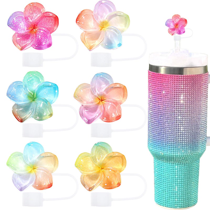 Cussom Flower Straw Toppers Set, 10mm Flower Straw Covers Topper for Stanley Cup 30oz 40 0z Tumblers, Cute Summer Themed Cup Toppers for Girls, Reusable and Shiny - Image 1