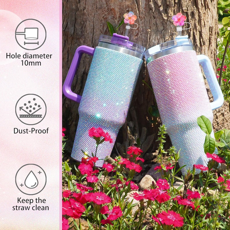 Cussom Flower Straw Toppers Set, 10mm Flower Straw Covers Topper for Stanley Cup 30oz 40 0z Tumblers, Cute Summer Themed Cup Toppers for Girls, Reusable and Shiny - Image 5