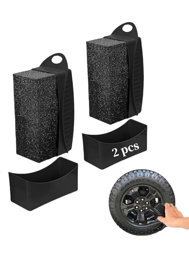 Generic 2Pcs Tire Shine Applicator, Reusable Tire Dressing Applicator Pad With Ergonomic Rectangular Box, Auto Tire Detailing Cleaning, Wheel Cleaner, Tire Sponge Brush For Car Cleaning Supplies - Image 1