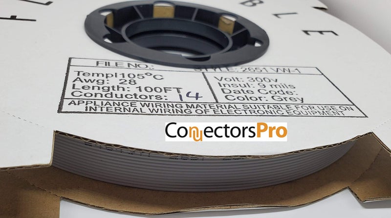 Pc Accessories Connectors Pro 14P 100 IDC Silver Flat Ribbon Cable for 254mm 01 Pitch Connectors 14 Wires 14 Conductors 100 Feet Spool