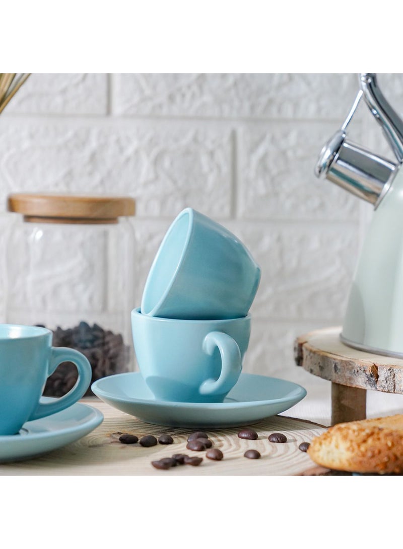 DANUBE HOME Apollo 8-Piece Stoneware Coffee Cup and Saucer Set – Elegant Tea Cups with Matching Saucers, Dishwasher & Microwave Safe, Perfect for Home, Office, or Gifting 90ml  - Image 2