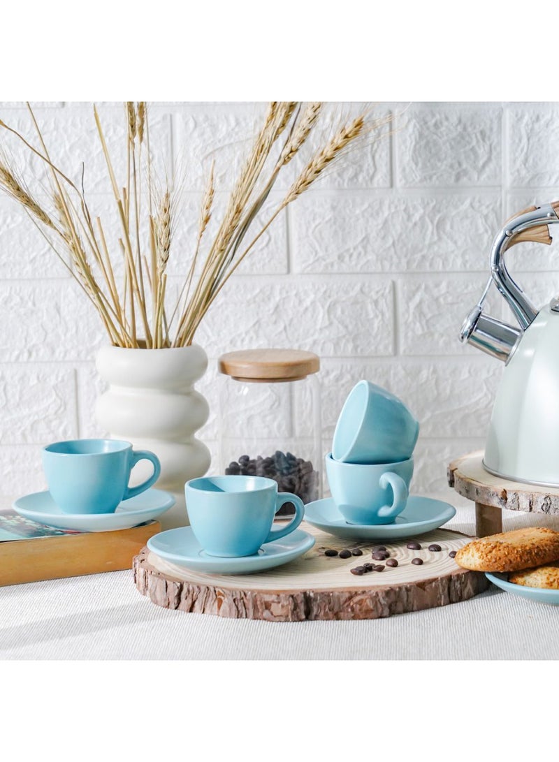 DANUBE HOME Apollo 8-Piece Stoneware Coffee Cup and Saucer Set – Elegant Tea Cups with Matching Saucers, Dishwasher & Microwave Safe, Perfect for Home, Office, or Gifting 90ml  - Image 4