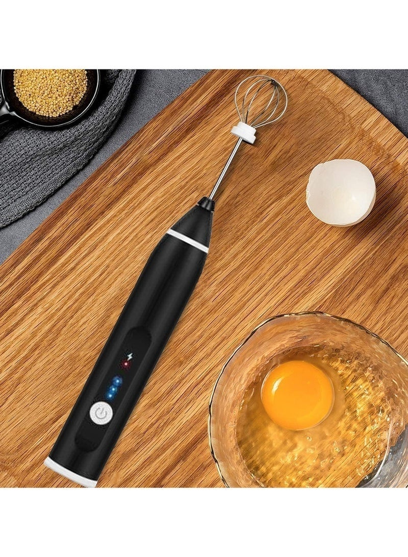 Portable Handheld Rechargeable Milk Frother With USB Port, Two Stainless Steel Whisks, And Three Adjustable Speeds For Cappuccinos, Hot Chocolate, Milkshakes, And Egg Mixtures (Black) - Image 5