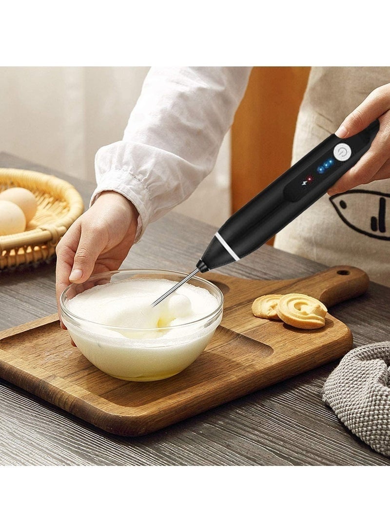 Portable Handheld Rechargeable Milk Frother With USB Port, Two Stainless Steel Whisks, And Three Adjustable Speeds For Cappuccinos, Hot Chocolate, Milkshakes, And Egg Mixtures (Black) - Image 2