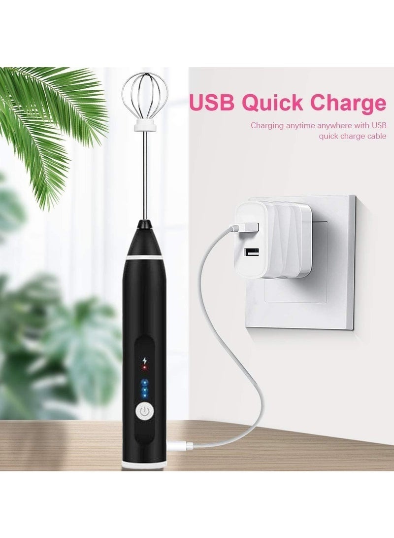 Portable Handheld Rechargeable Milk Frother With USB Port, Two Stainless Steel Whisks, And Three Adjustable Speeds For Cappuccinos, Hot Chocolate, Milkshakes, And Egg Mixtures (Black) - Image 4