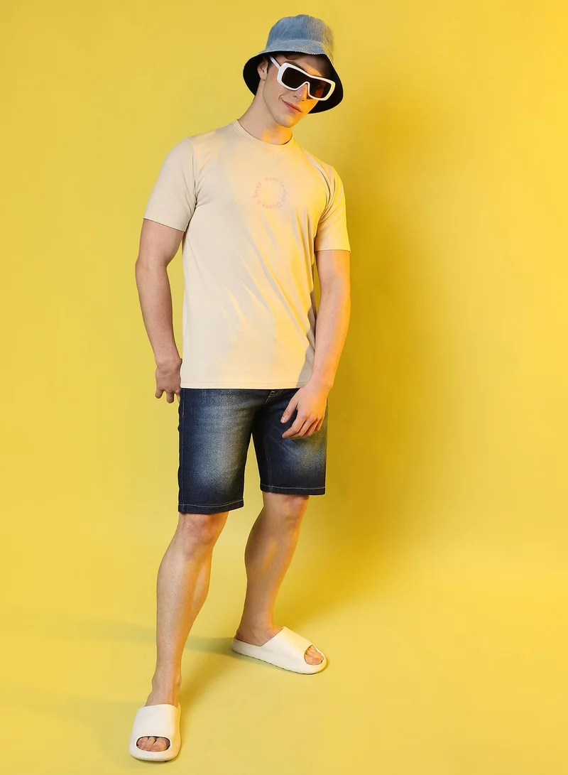 Campus Sutra Campus Sutra Men's Pale Yellow Printed Oversized Basic T-Shirt