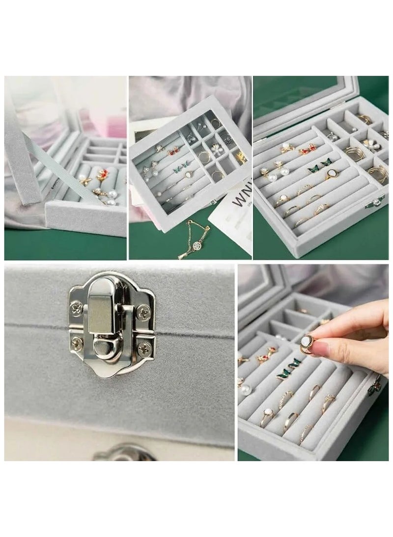 Luxury Jewelry Box with Drawers – Elegant Grey Organizer for Rings, Earrings & Accessories – Clear Lid & Crystal Knobs - Image 4