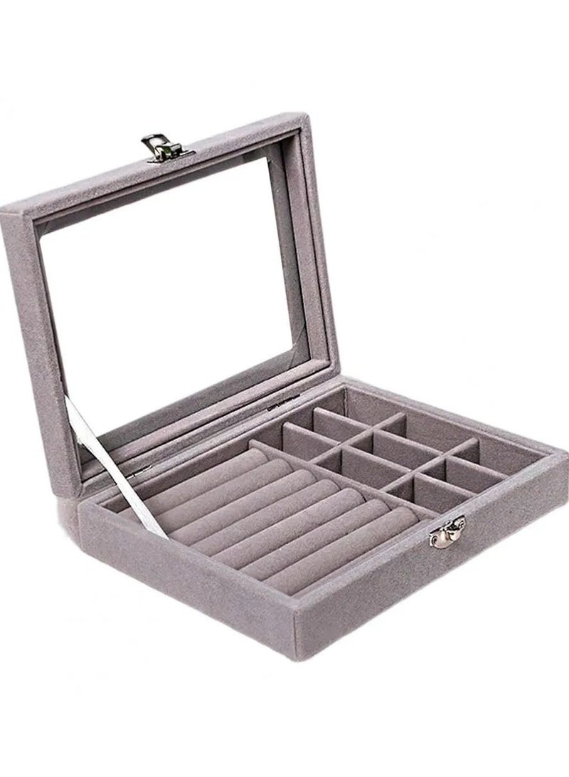Luxury Jewelry Box with Drawers – Elegant Grey Organizer for Rings, Earrings & Accessories – Clear Lid & Crystal Knobs - Image 1