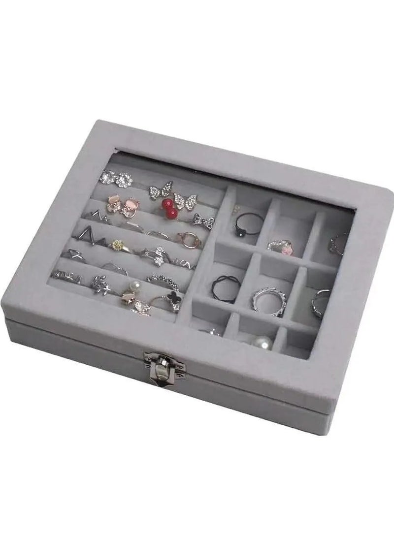 Luxury Jewelry Box with Drawers – Elegant Grey Organizer for Rings, Earrings & Accessories – Clear Lid & Crystal Knobs - Image 5