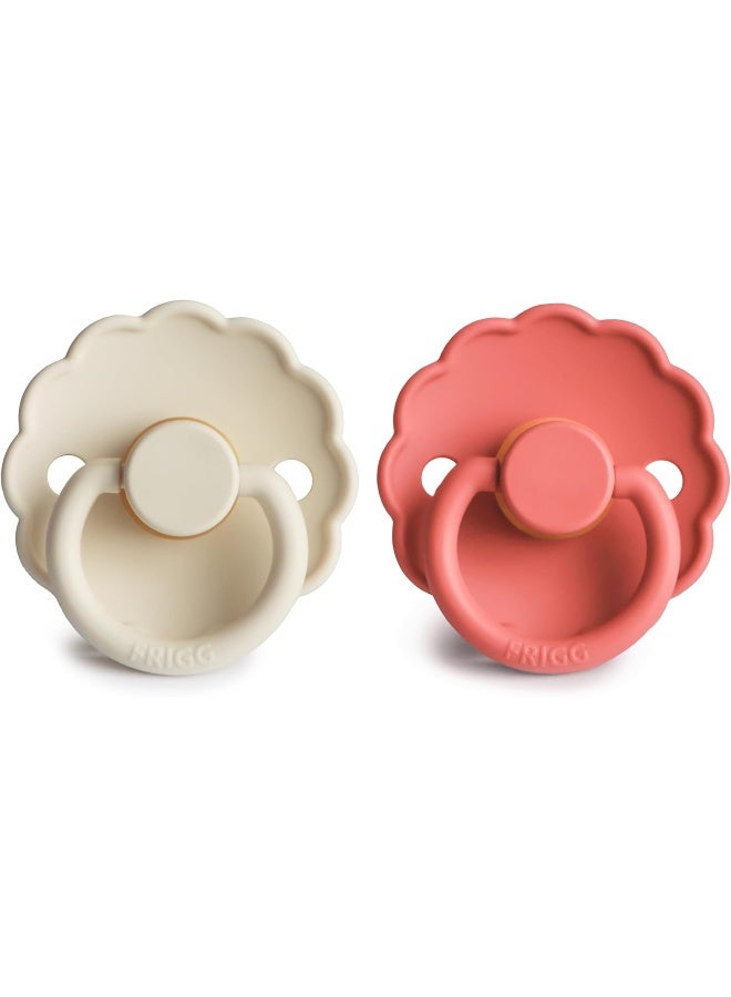 FRIGG Daisy Latex Pacifier 6-18 Months | Soothing Comfort Pacifiers with Click-Lock System | 2 Pack Natural Rubber Soother | Food Safe with Timeless Elegance - Cream/Poppy - Size 2 - Image 2