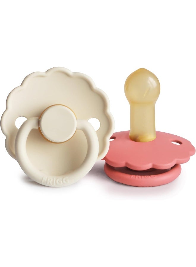 FRIGG Daisy Latex Pacifier 6-18 Months | Soothing Comfort Pacifiers with Click-Lock System | 2 Pack Natural Rubber Soother | Food Safe with Timeless Elegance - Cream/Poppy - Size 2 - Image 1